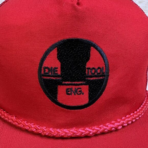 VTG Die Tool Engineer Trucker Hat Red Snapback Cap Yupoong Mesh Embroidered 90s - Picture 3 of 13